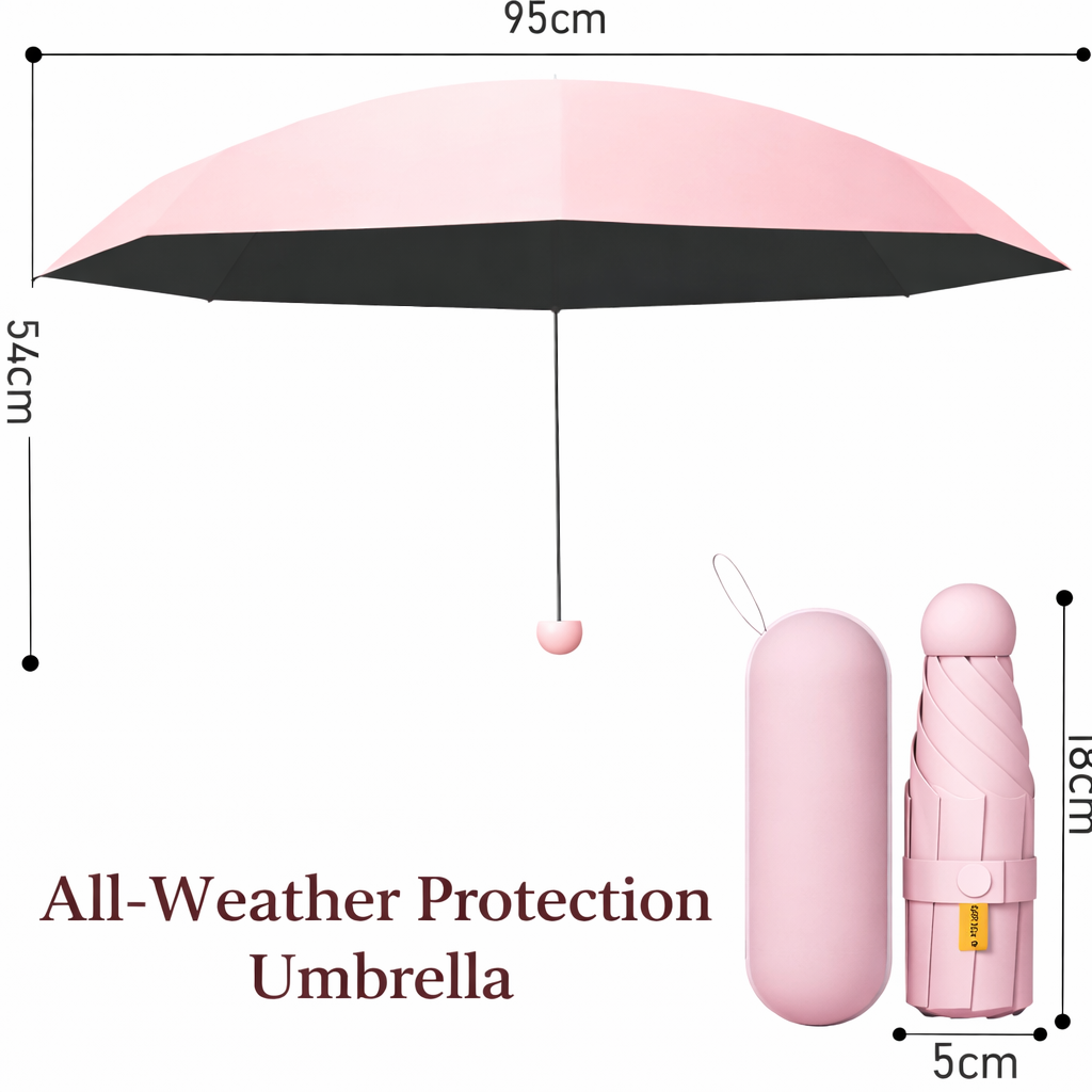 Mini Umbrella with Case for Men & Women | Compact Foldable Travel Pocket Umbrella | UV Protection Waterproof Portable Umbrella for Sun and Rain | Capsule Umbrella