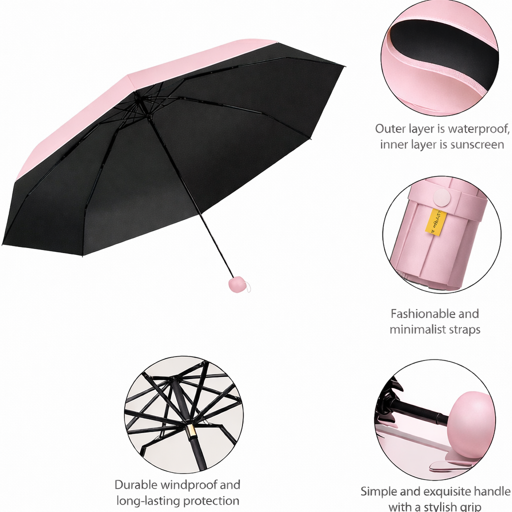 Mini Umbrella with Case for Men & Women | Compact Foldable Travel Pocket Umbrella | UV Protection Waterproof Portable Umbrella for Sun and Rain | Capsule Umbrella