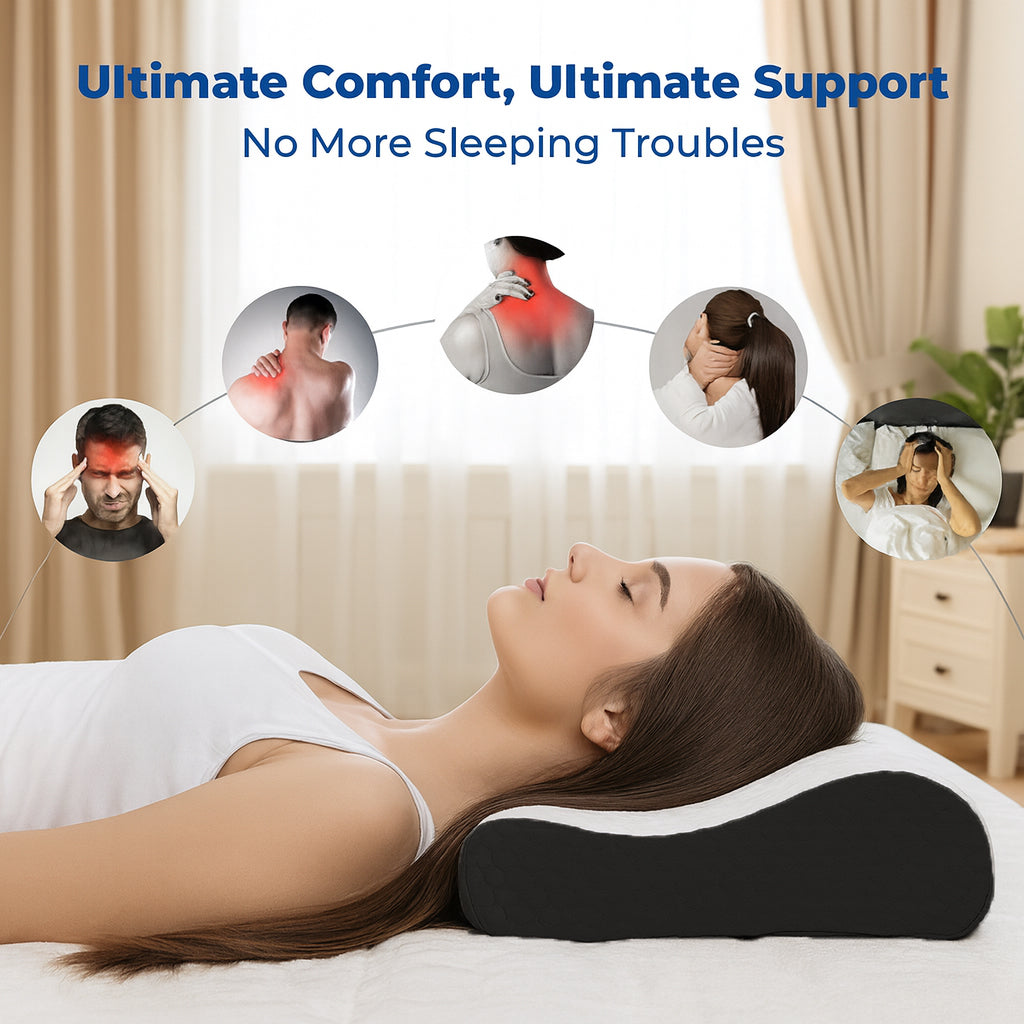 Memory Foam Cervical Neck Pillow | Contour Orthopedic Pillow for Neck & Shoulder Pain Relief | Ergonomic Neck Support Pillow for Side & Back Sleepers, Soft & Supportive Sleeping Pillow