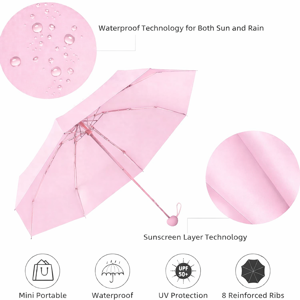Mini Umbrella with Case for Men & Women | Compact Foldable Travel Pocket Umbrella | UV Protection Waterproof Portable Umbrella for Sun and Rain | Capsule Umbrella